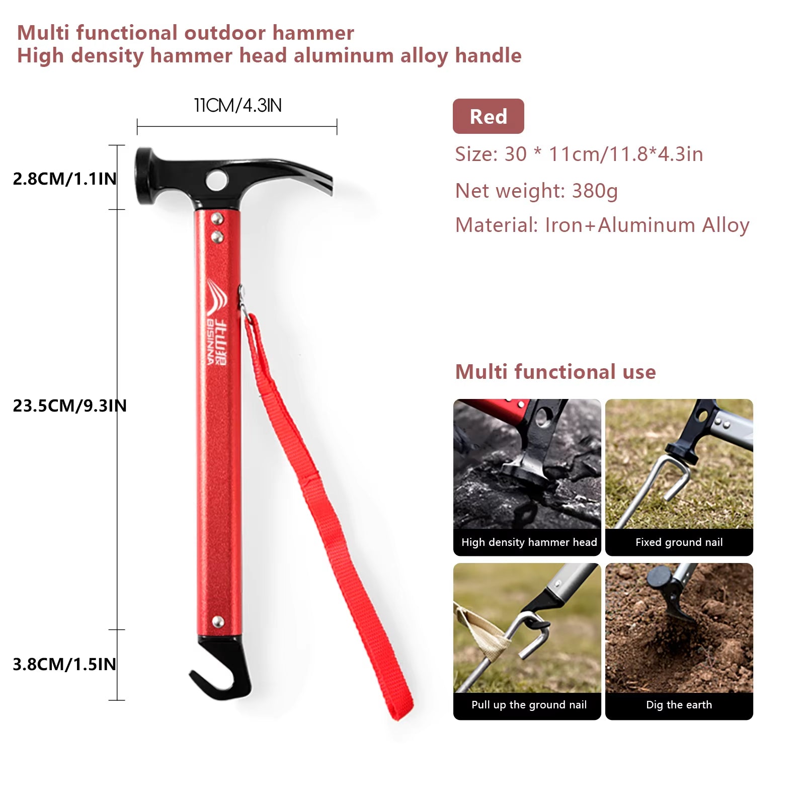 Multi-Functional Camping Hammer Outdoor Tent Stakes Multi-Tool with Alumimum Alloy Handle Ultralight Camping Supplies