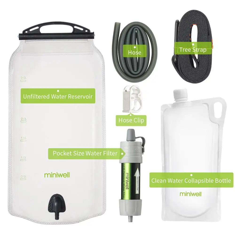 Miniwell Water Purifier Water Straw Filter Survival Emergency Kit for Hiking,Camping,Survival,Emergency