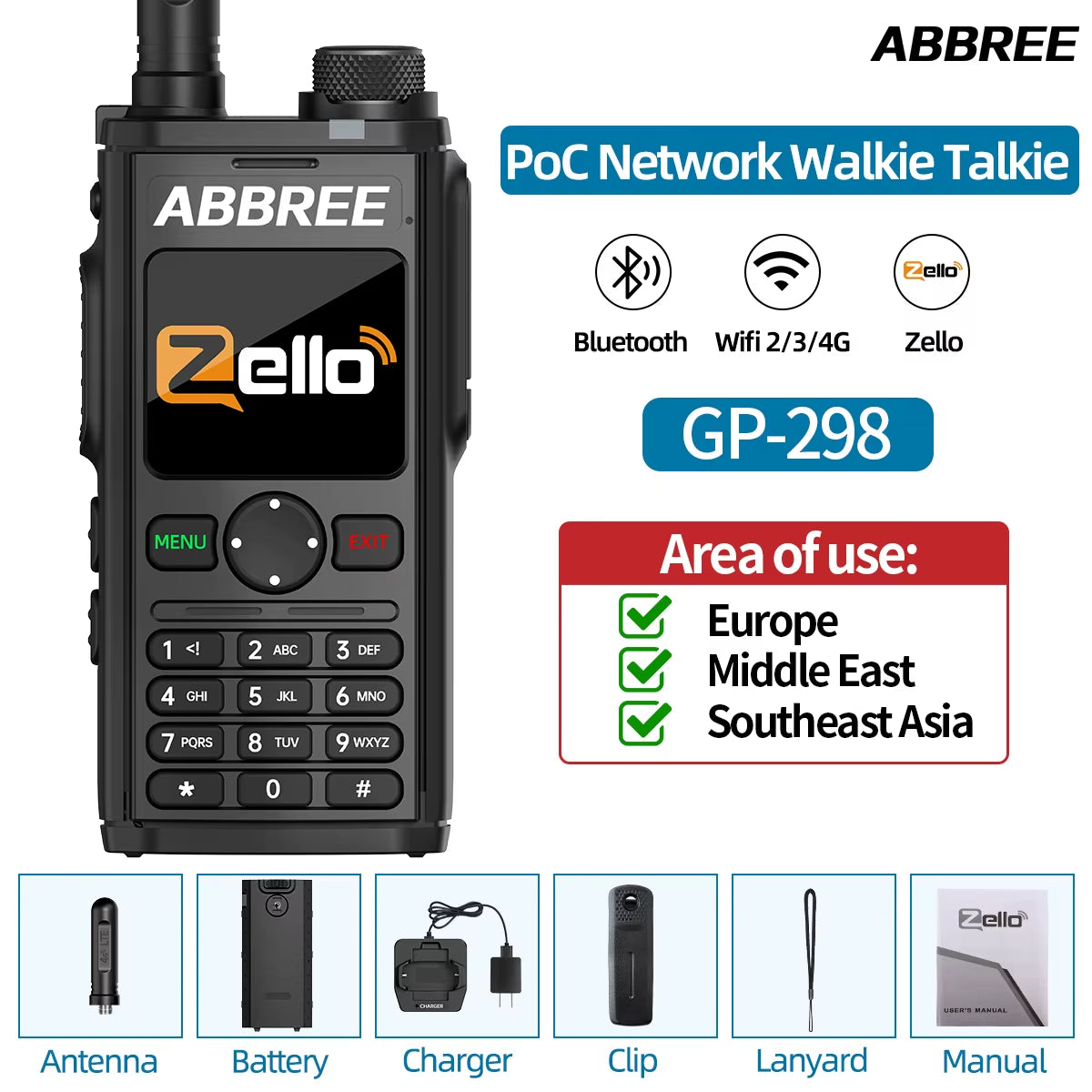 GP-298 Network Walkie Talkie Unlimited Distance Zello Global POC 4G 3G 2G SIM Card Android Bluetooth WIFI Two Way Radio