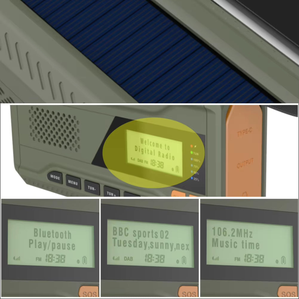 Hand Crank Radio with Flashlight BT Speaker Solar Radio Rechargeable Emergency Weather Radio for Outdoor Camping Emergency