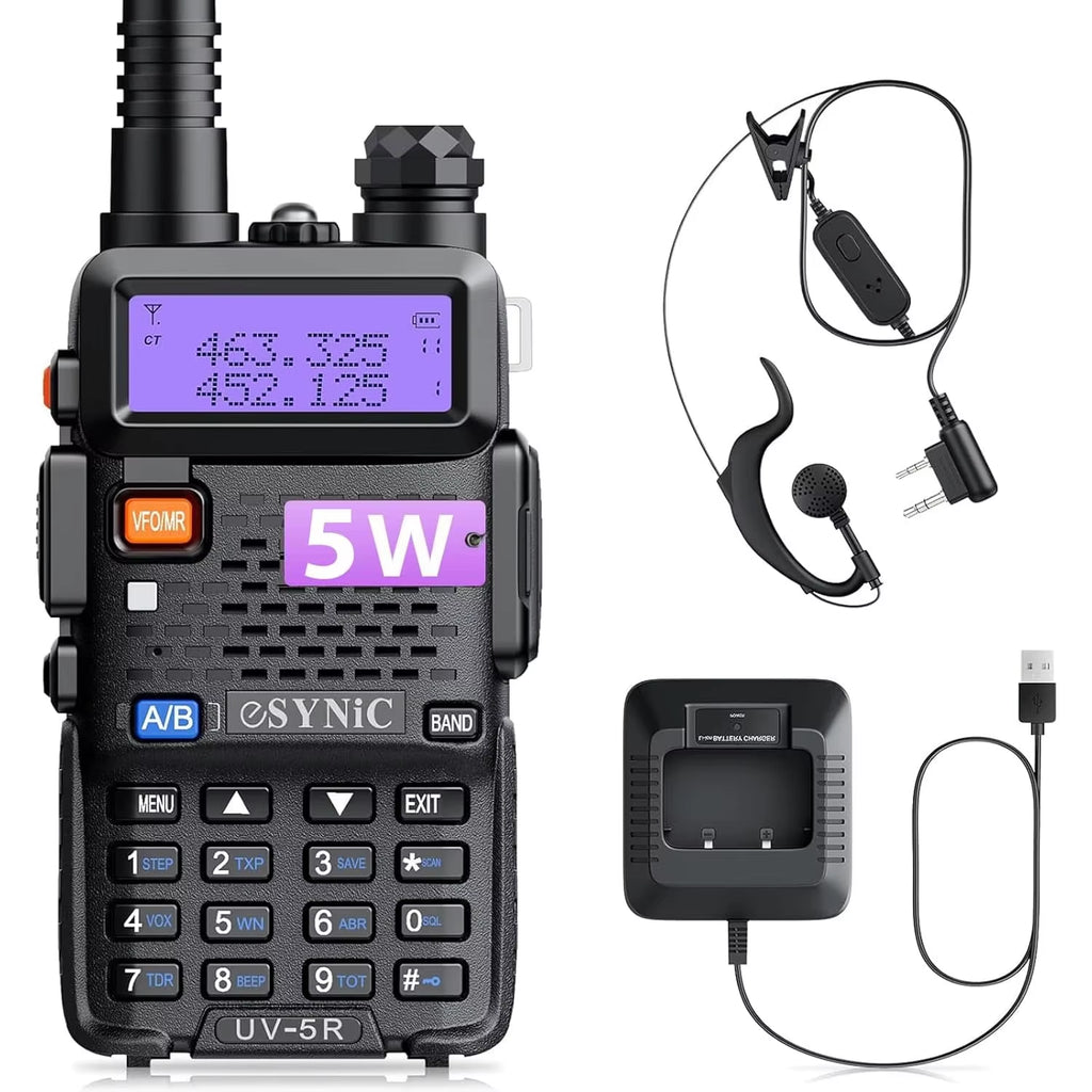 Professional UV-5R Two-Way Radio Walkie Talkie Dual Band UHF VHF Radio+Earpiec for Outdoor with LED Display Channel Encryption