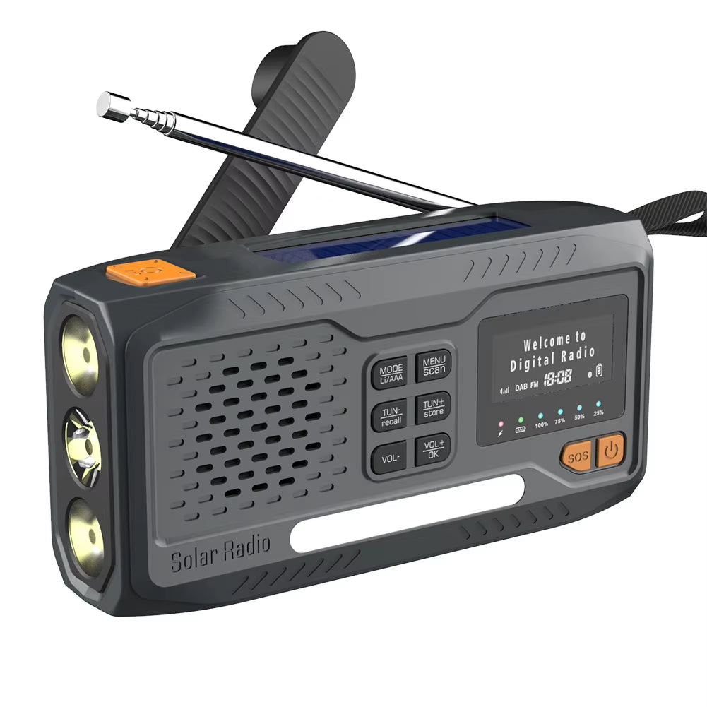 DAB/FM Radio Bluetooth Emergency Radio Portable Solar Radio Receiver Hand Crank Dynamo Outdoor Speaker Radio with Flashlight