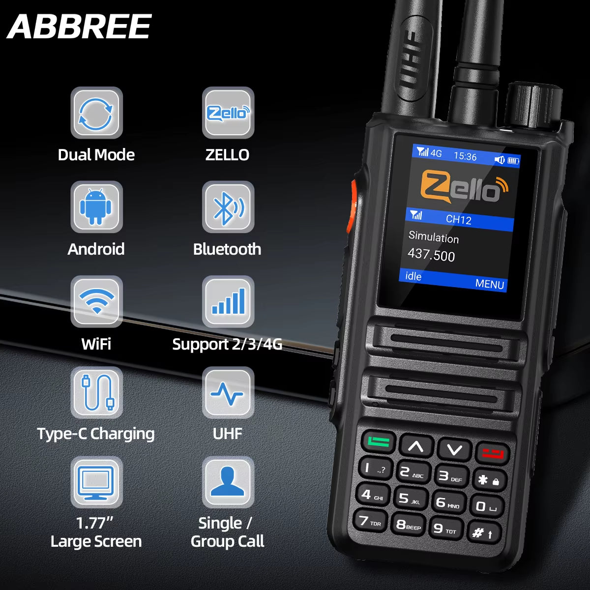 GP-889 Dual Mode Network POC Radio Walkie Talkie ZELLO Global UHF Bluetooth WIFI 2G 4G Sim Card Android Type-C Ham Radio
