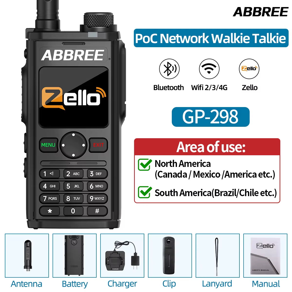 GP-298 Network Walkie Talkie Unlimited Distance Zello Global POC 4G 3G 2G SIM Card Android Bluetooth WIFI Two Way Radio