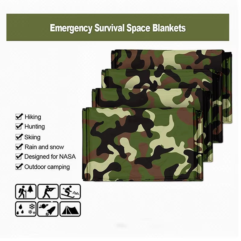 Emergency Thermal Blanket Lightweight Folding Water Resistant Windproof Sunshade Reusable Portable Poncho Camping Mat Cover