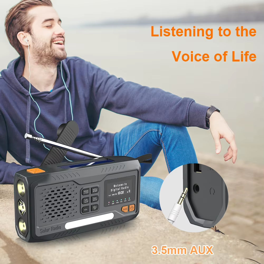 DAB/FM Radio Bluetooth Emergency Radio Portable Solar Radio Receiver Hand Crank Dynamo Outdoor Speaker Radio with Flashlight