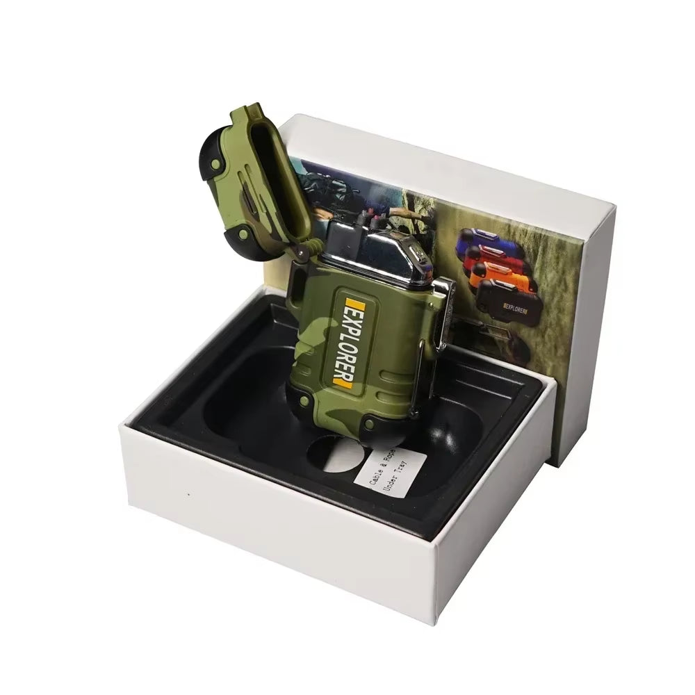 Waterproof USB Charging Electric Lighter Dual Arc Lighter Flameless Plasma Lighter Outdoor Hiking Camping Smoking Accessories