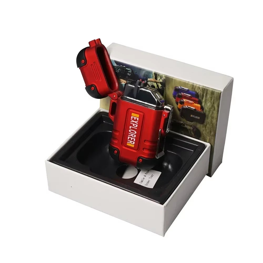 Waterproof USB Charging Electric Lighter Dual Arc Lighter Flameless Plasma Lighter Outdoor Hiking Camping Smoking Accessories