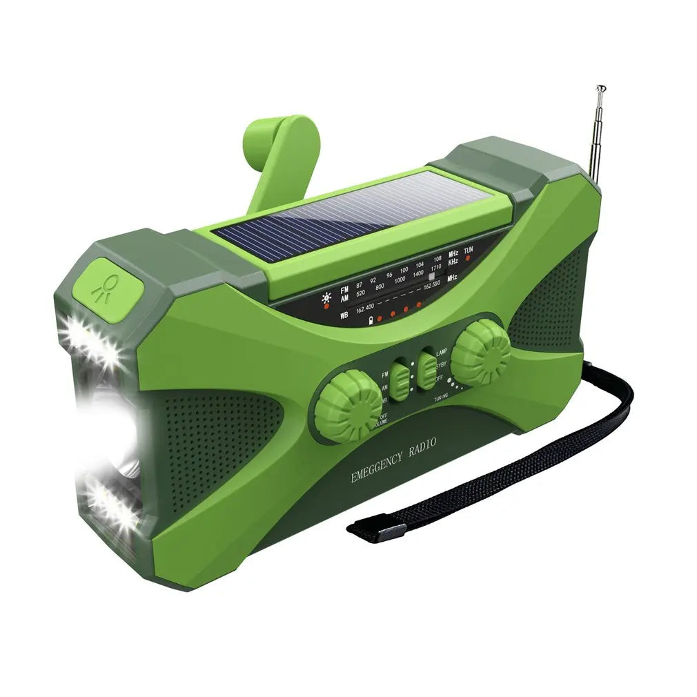 Emergency Radio With Flashlights, Solar Panel, Powerbank and Dynamo-Hand Charging