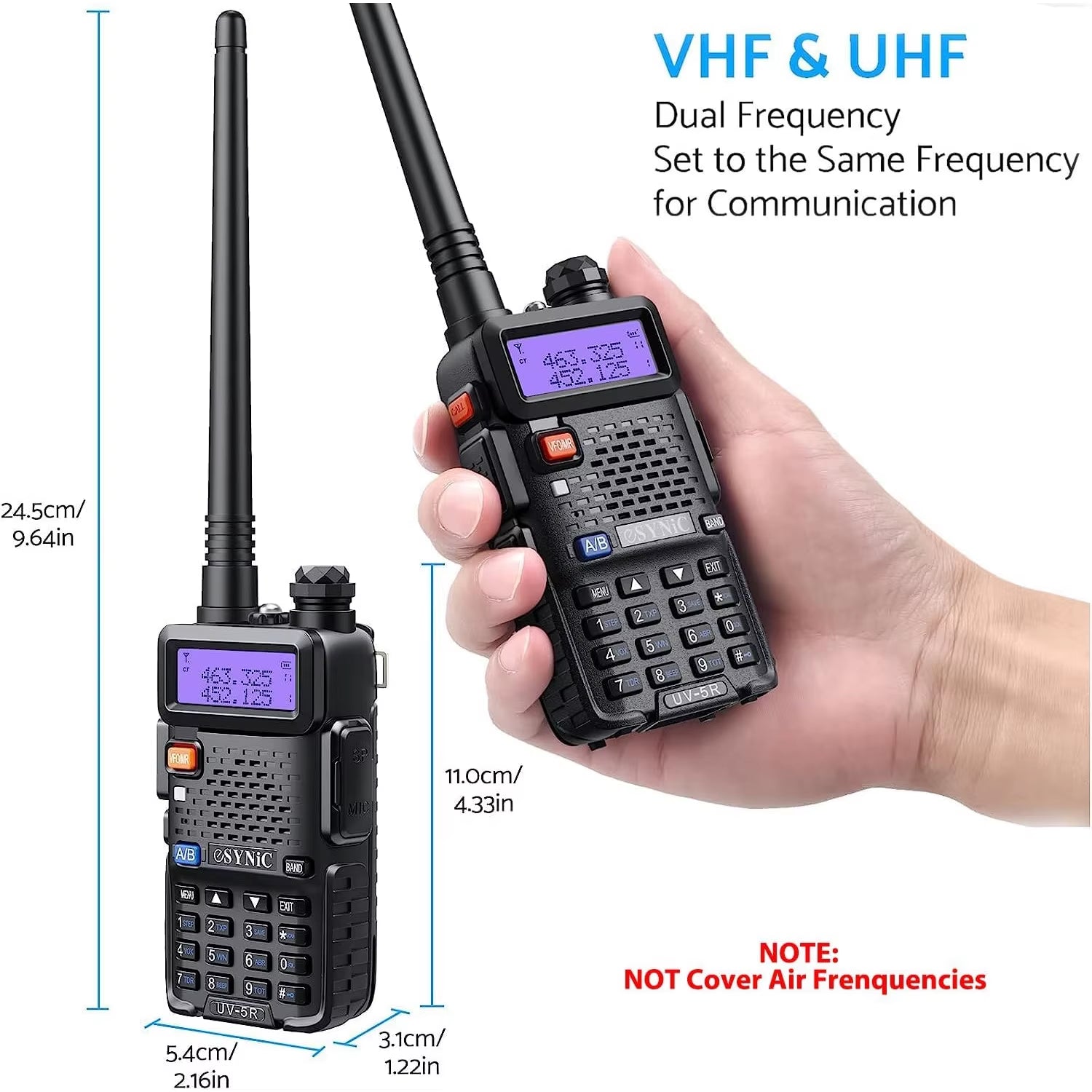 Professional UV-5R Two-Way Radio Walkie Talkie Dual Band UHF VHF Radio+Earpiec for Outdoor with LED Display Channel Encryption