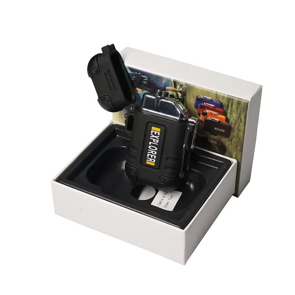 Waterproof USB Charging Electric Lighter Dual Arc Lighter Flameless Plasma Lighter Outdoor Hiking Camping Smoking Accessories