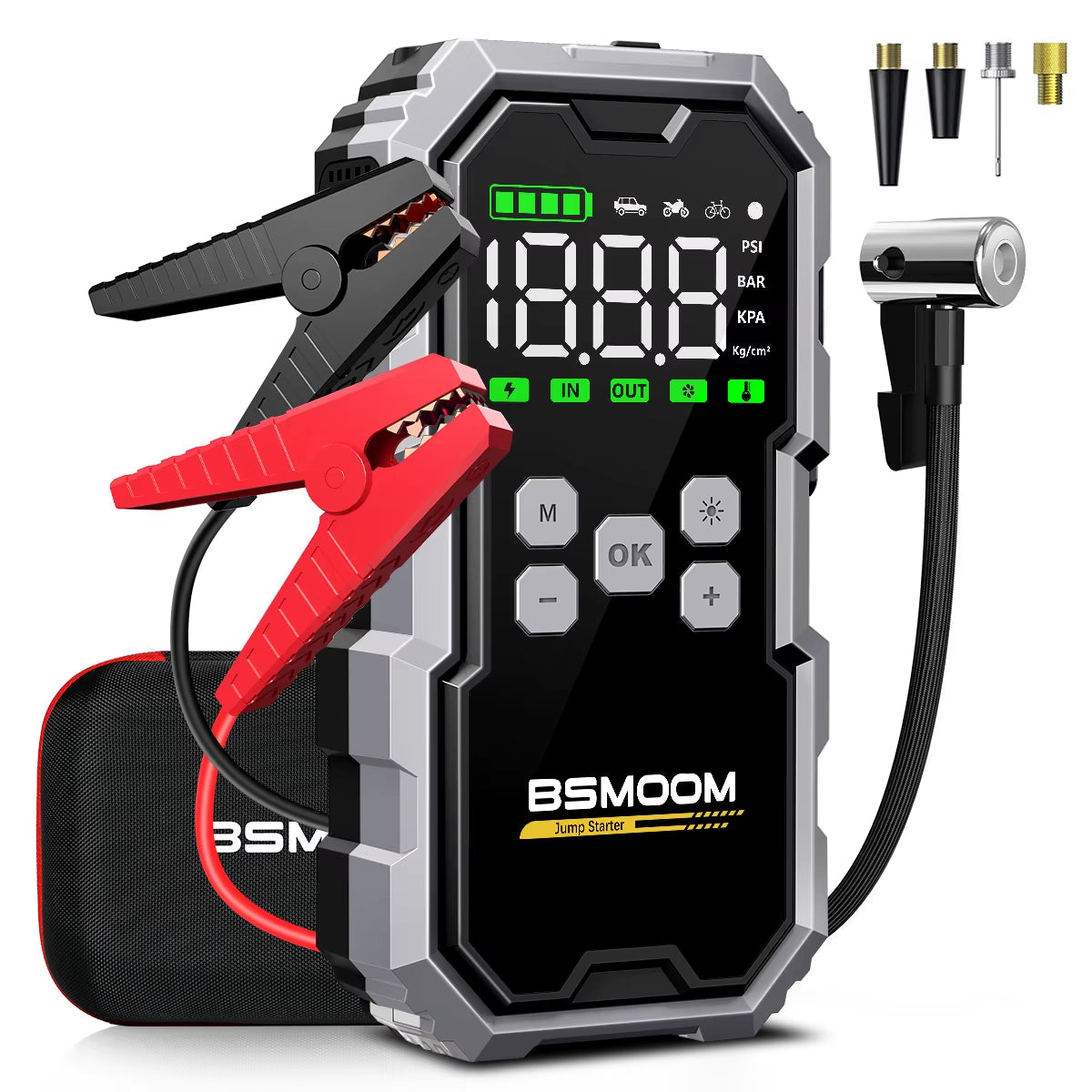 7000A Car Emergency Start Power Supply with Air Compressor, Battery Supercharger and Wireless Tire Inflator 12V Auto Jumper Box