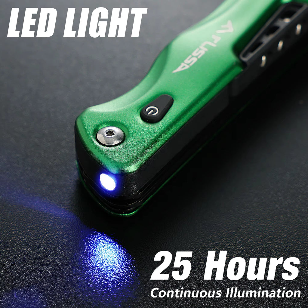 FLISSA Camping Axe Hammer 14-In-1 Multitool, Hatchet Multi Tool Stainless Steel with LED Light, EDC Hiking Survival Multi Functi