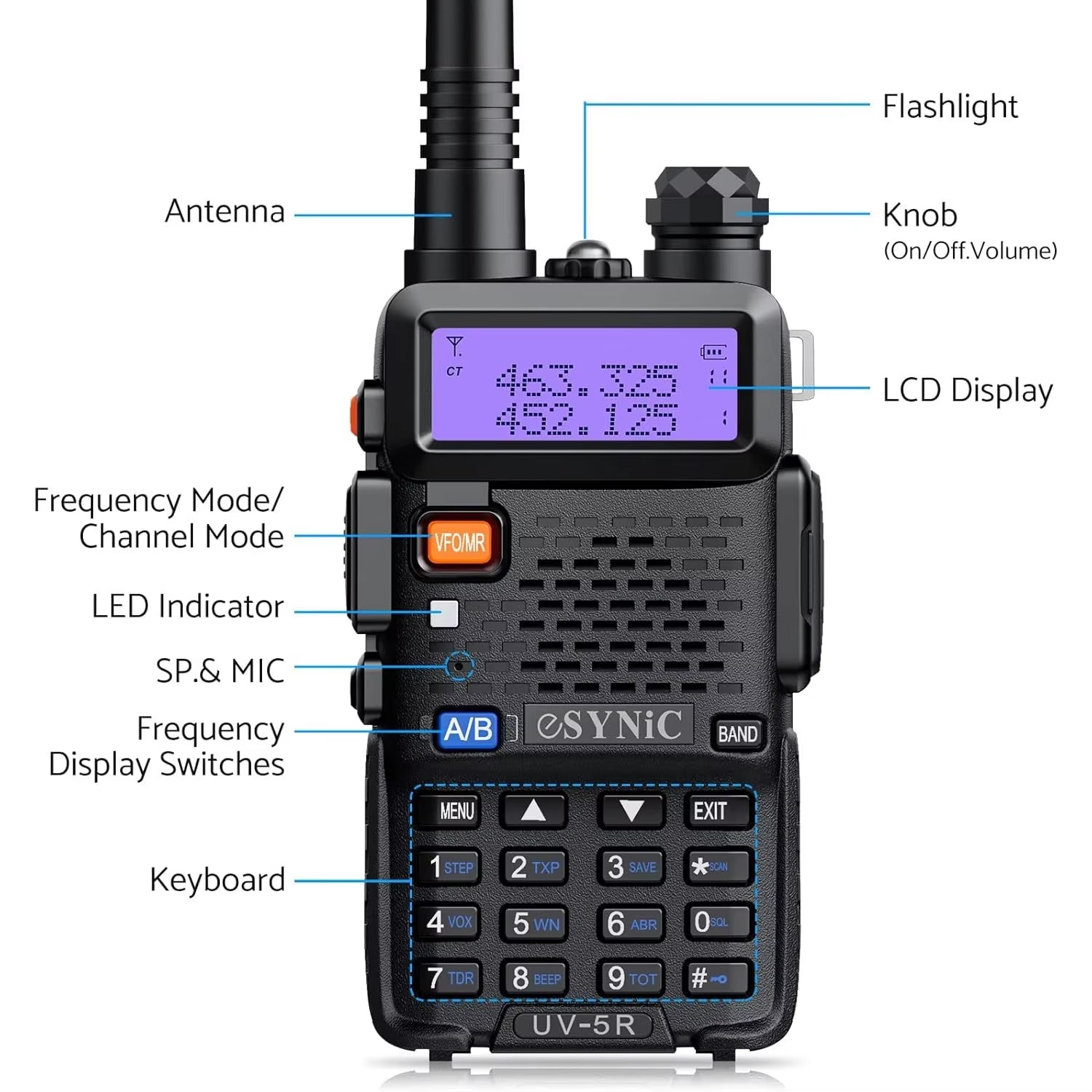 Professional UV-5R Two-Way Radio Walkie Talkie Dual Band UHF VHF Radio+Earpiec for Outdoor with LED Display Channel Encryption