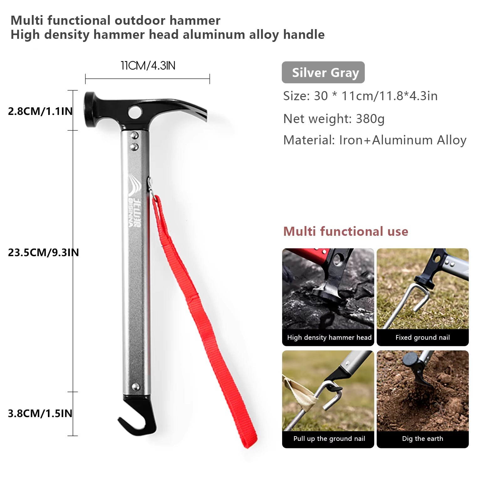 Multi-Functional Camping Hammer Outdoor Tent Stakes Multi-Tool with Alumimum Alloy Handle Ultralight Camping Supplies
