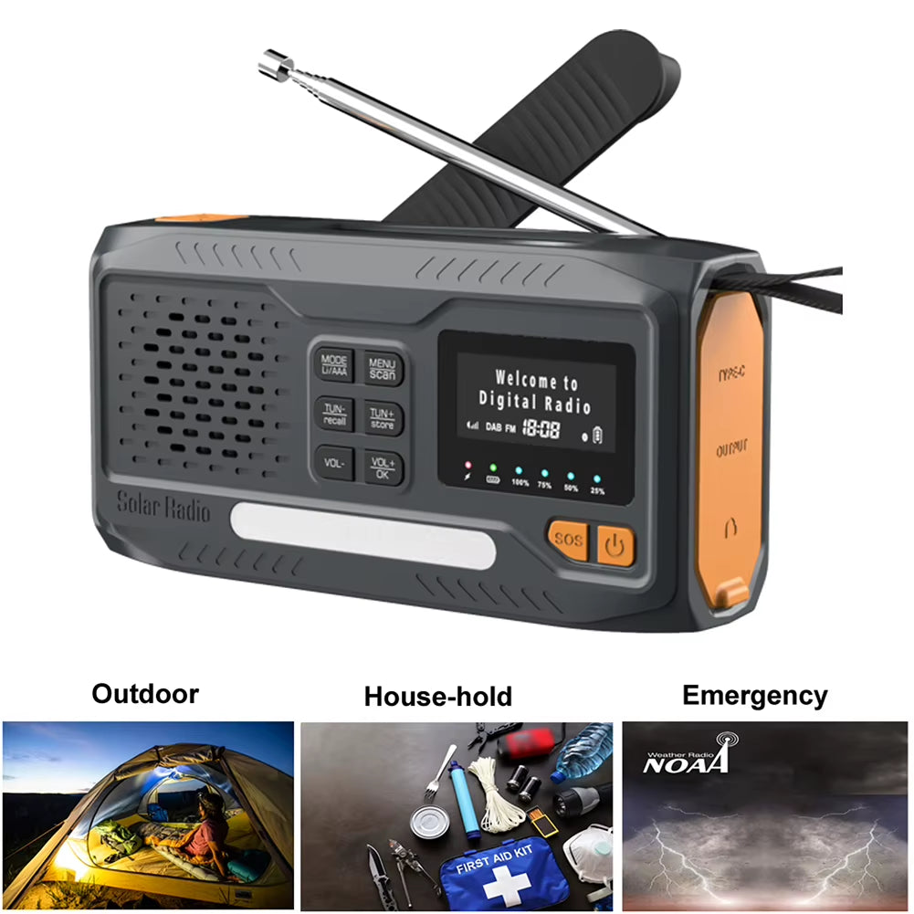 DAB/FM Radio Bluetooth Emergency Radio Portable Solar Radio Receiver Hand Crank Dynamo Outdoor Speaker Radio with Flashlight