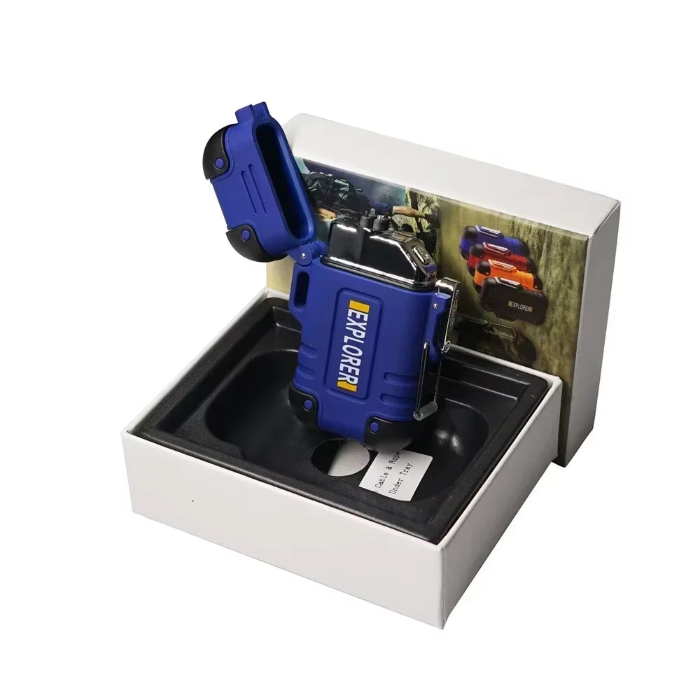 Waterproof USB Charging Electric Lighter Dual Arc Lighter Flameless Plasma Lighter Outdoor Hiking Camping Smoking Accessories